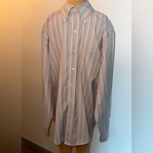 Brooks Brothers Long Sleeve Button Down‎ Striped Shirt Tan Blue White, Size M